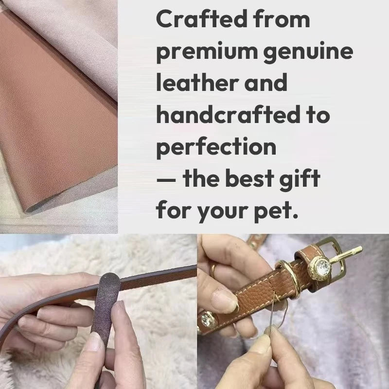 OF.STUDIOS Star Crystal Embellished Leather Pet Collar – Premium Czech Rhinestone Collar for Dogs & Cats