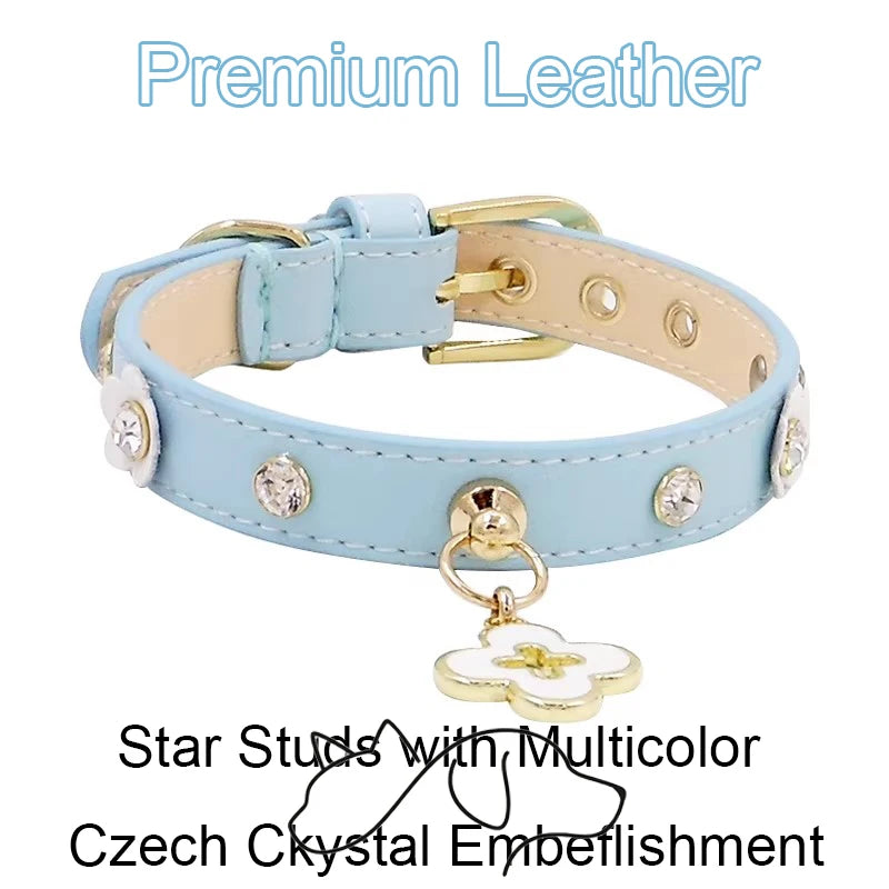 OF.STUDIOS Small Flower Studded Leather Pet Collar – Cute Spike Dog & Cat Neck Collar