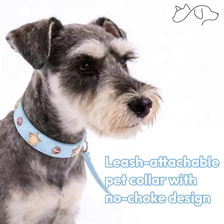 OF.STUDIOS Star Crystal Embellished Leather Pet Collar – Premium Czech Rhinestone Collar for Dogs & Cats